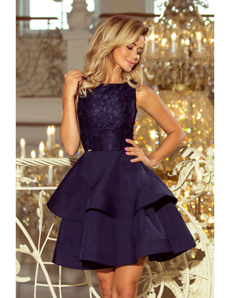 205-3 LAURA flared dress with lace - navy blue 