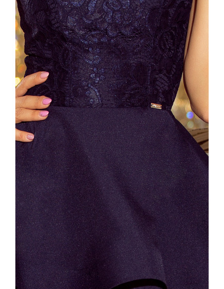  205-3 LAURA flared dress with lace - navy blue 