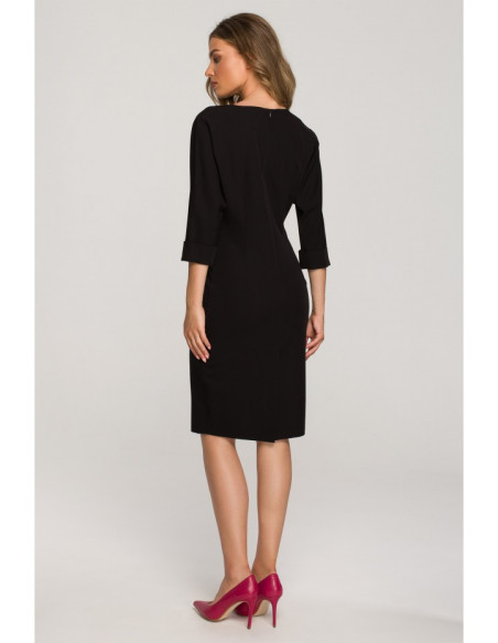 S324 Vienspalvė suknelė kimono rankovėmis - juoda