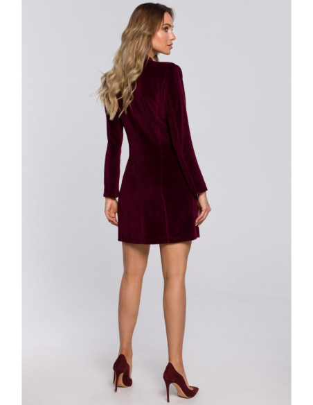 Bordo spalvos, veliūrinė suknelė M562