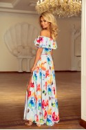  194-1 Long dress with frill - colorful painted flowers 