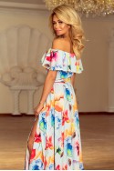  194-1 Long dress with frill - colorful painted flowers 