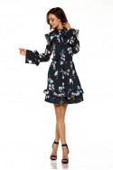 Fashionable dress with open arms L276 black with flowers