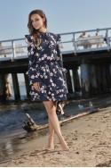Fashionable dress with open arms L276 navy with flowers
