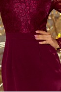  216-3 EMMA elegant pencil dress with lace - Burgundy color 