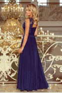  215-2 LEA long sleeveless dress with embroidered cleavage - dark blue 