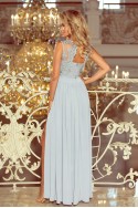  215-1 LEA long sleeveless dress with embroidered cleavage - silver color 