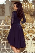  210-2 NICOLLE - dress with longer back with lace neckline - navy blue 