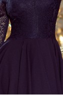  210-2 NICOLLE - dress with longer back with lace neckline - navy blue 