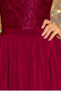  211-2 LEA long dress with lace neckline - Burgundy color 