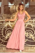  215-3 LEA long sleeveless dress with embroidered cleavage - pink 