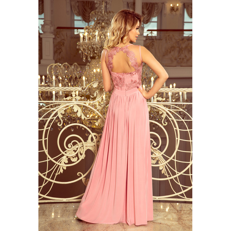 215-3 LEA long sleeveless dress with embroidered cleavage - pink  2
