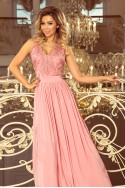  215-3 LEA long sleeveless dress with embroidered cleavage - pink 