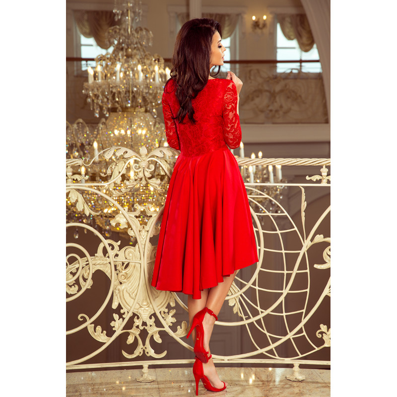 210-6 NICOLLE - dress with longer back with lace neckline - Red  2