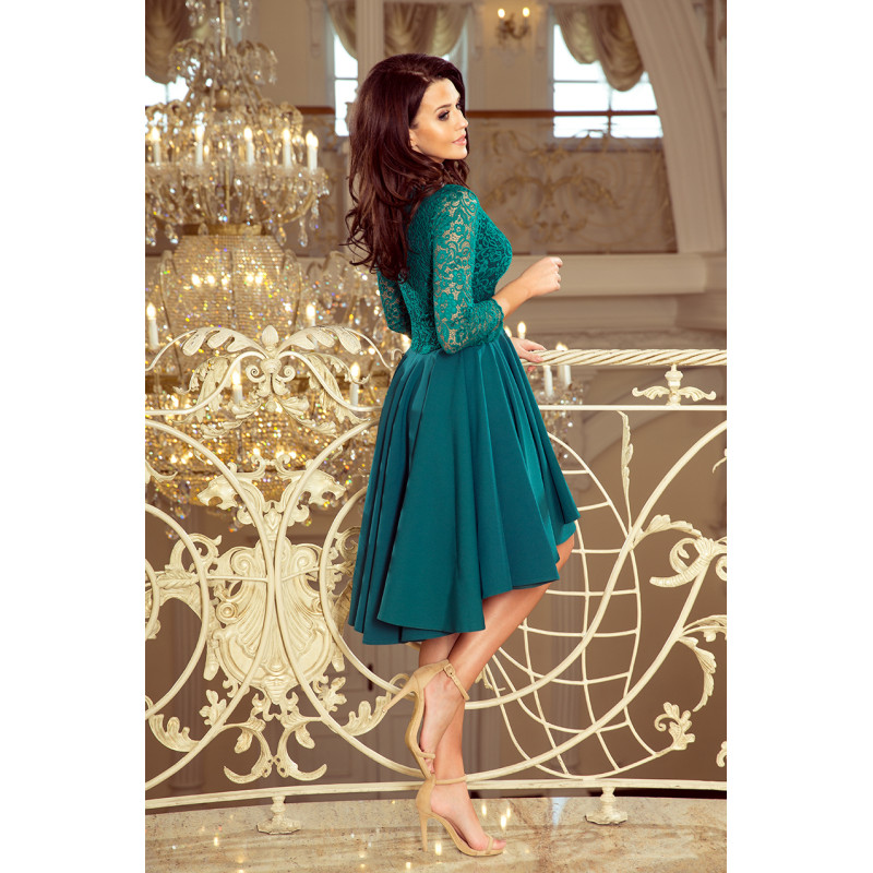  210-8 NICOLLE - dress with longer back with lace neckline - Green  2