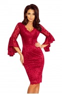  234-1 Lace dress with flared sleeves - burgundy color 