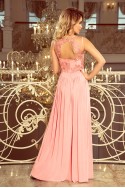  215-4 LEA long sleeveless dress with embroidered cleavage - pastel pink 