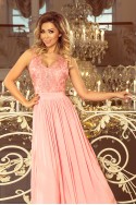  215-4 LEA long sleeveless dress with embroidered cleavage - pastel pink 