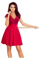  242-2 ANNA dress with neckline and lace - Burgundy color 