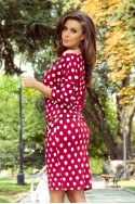  13-111 Sports dress with binding and pockets - burgundy + polka dots 