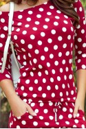  13-111 Sports dress with binding and pockets - burgundy + polka dots 