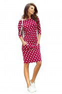  13-111 Sports dress with binding and pockets - burgundy + polka dots 