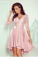  210-11 NICOLLE - dress with longer back with lace neckline - powder pink 