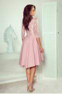  210-11 NICOLLE - dress with longer back with lace neckline - powder pink 