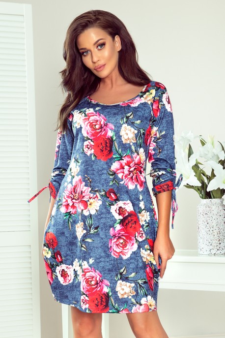  281-2 SOPHIE Comfortable Oversize dress - flowers on jeans 