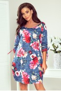  281-2 SOPHIE Comfortable Oversize dress - flowers on jeans 