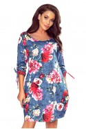  281-2 SOPHIE Comfortable Oversize dress - flowers on jeans 