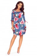  281-2 SOPHIE Comfortable Oversize dress - flowers on jeans 