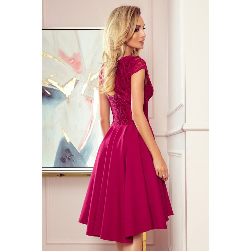 300-4 PATRICIA - dress with longer back with lace neckline - Burgundy color  2