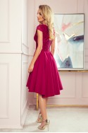  300-4 PATRICIA - dress with longer back with lace neckline - Burgundy color 