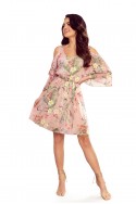  292-1 MARINA flimsy dress with a neckline - pink with flowers 