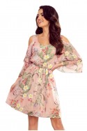  292-1 MARINA flimsy dress with a neckline - pink with flowers 