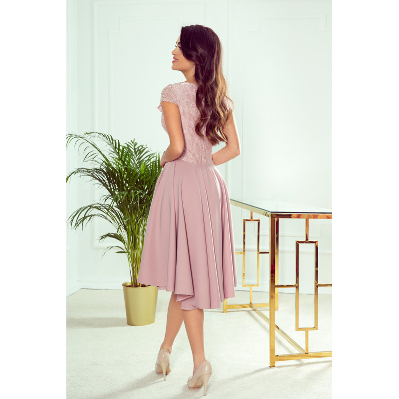 300-1 PATRICIA - dress with longer back with lace neckline - powder pink  2
