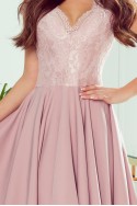  300-1 PATRICIA - dress with longer back with lace neckline - powder pink 