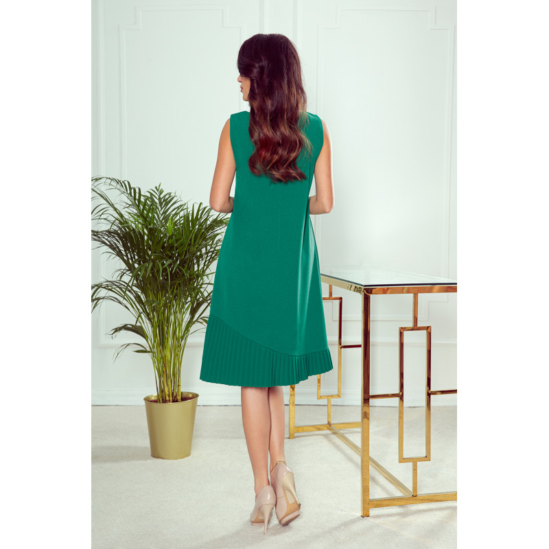308-1 KARINE - trapezoidal dress with asymmetrical pleat - green  2