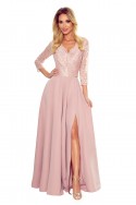  309-4 AMBER elegant lace long dress with a neckline - dirty pink 