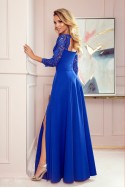  309-2 AMBER elegant lace long dress with a neckline - Royal blue 