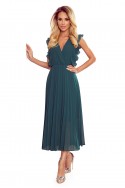  315-1 EMILY Pleated dress with frills and neckline - green 