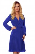  313-3 ISABELLE Pleated dress with neckline and long sleeve - Royal Blue 