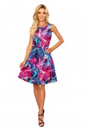  296-3 VICTORIA Trapezoidal dress with blue and pink flowers 