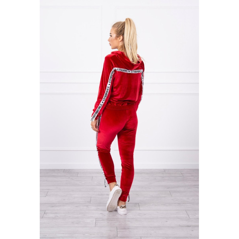 Komplet welurowy z ozdobnymi taśmami czerwony 2