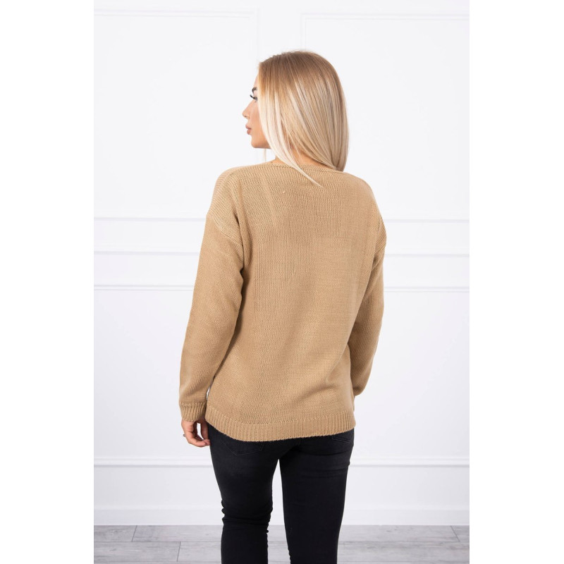 Sweter z dekoltem V camelowy 2