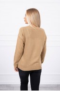 Sweter z dekoltem V camelowy