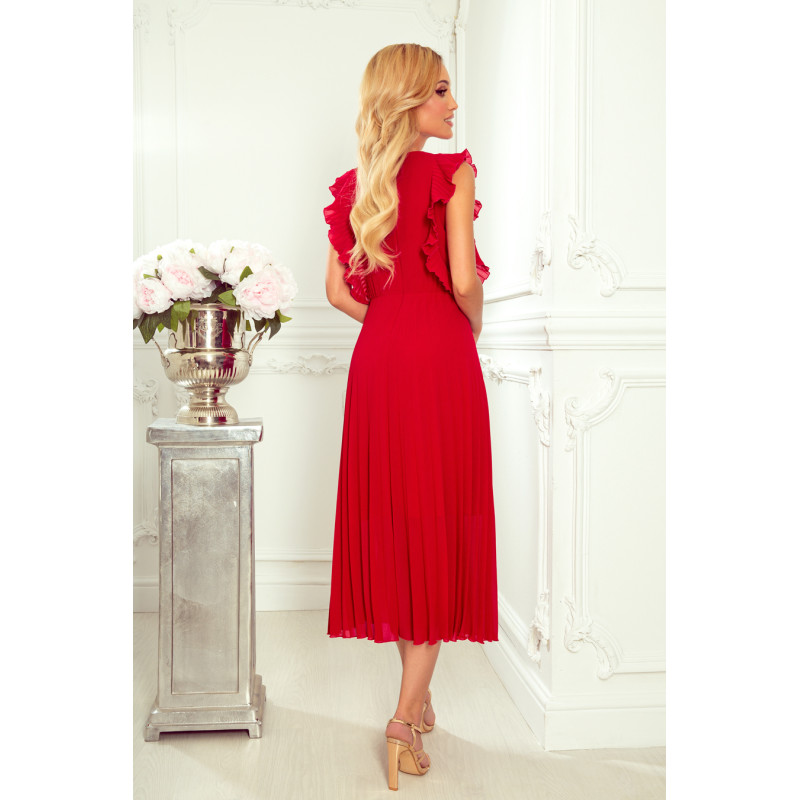 315-3 EMILY Pleated dress with frills and neckline - red  2