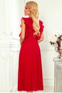  315-3 EMILY Pleated dress with frills and neckline - red 