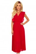  315-3 EMILY Pleated dress with frills and neckline - red 